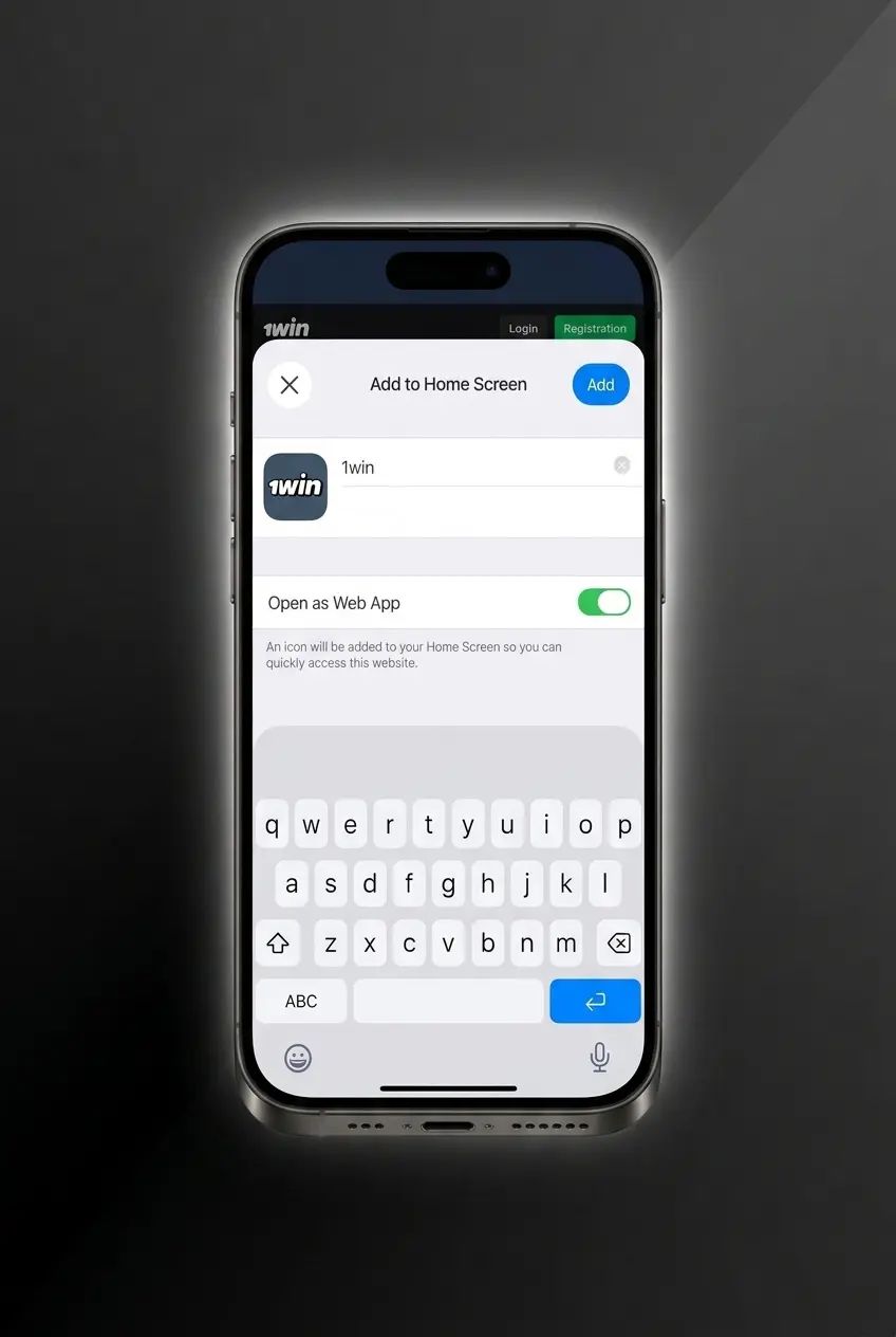 1win PWA app icon on iOS home screen with Safari browser setup for betting and casino access