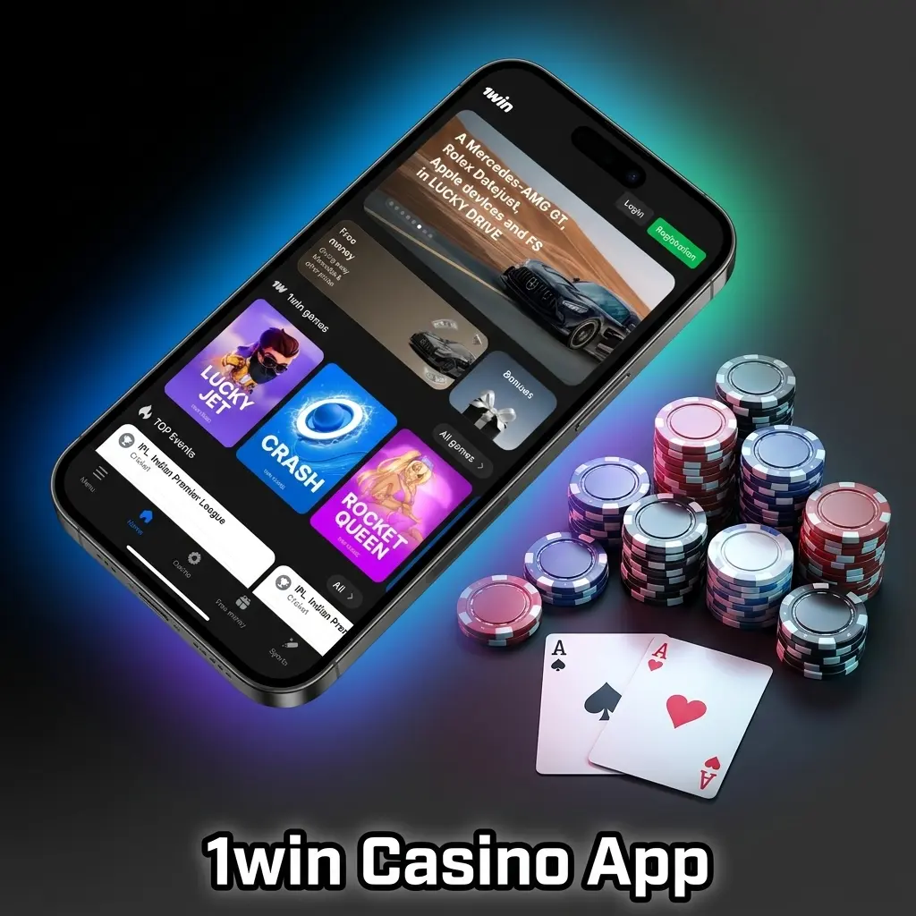 1win casino app home screen showing 13000+ games, live casino, slots, and sports betting in one tap