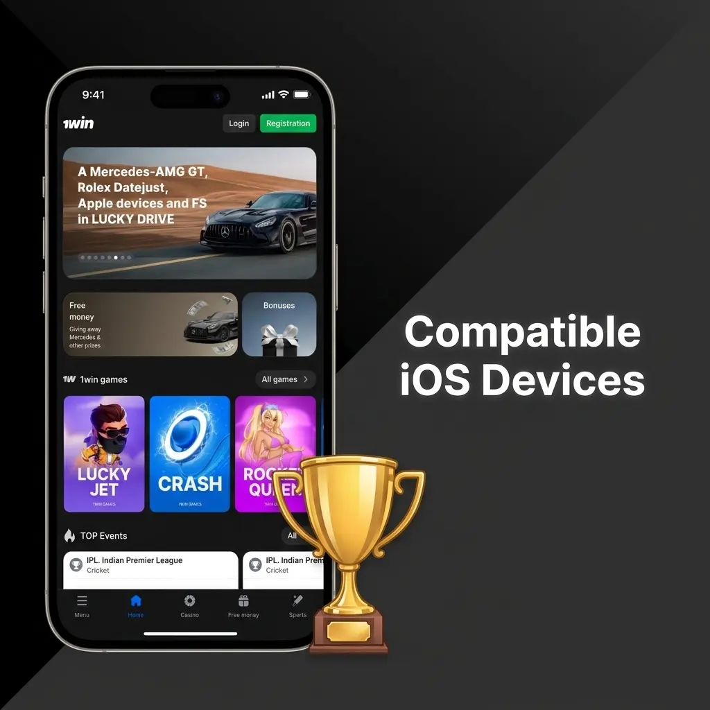 1win iOS app compatible devices list including iPhone X to 15 series and iPad Air and Pro models