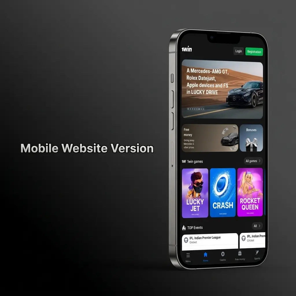 1win mobile website on smartphone browser showing live betting and casino features with responsive touchscreen interface