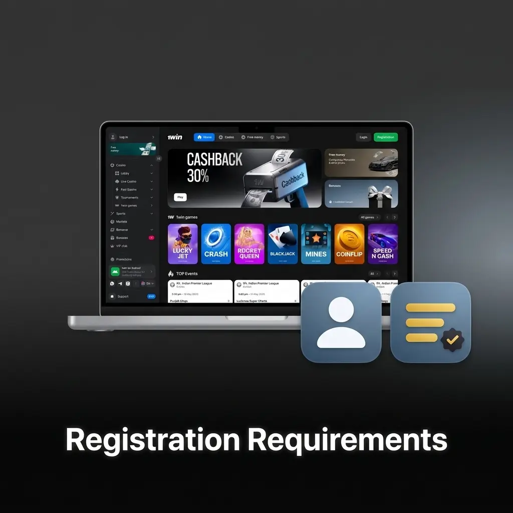 1win registration requirements showing age verification, single account policy, and eligibility criteria for Indian users