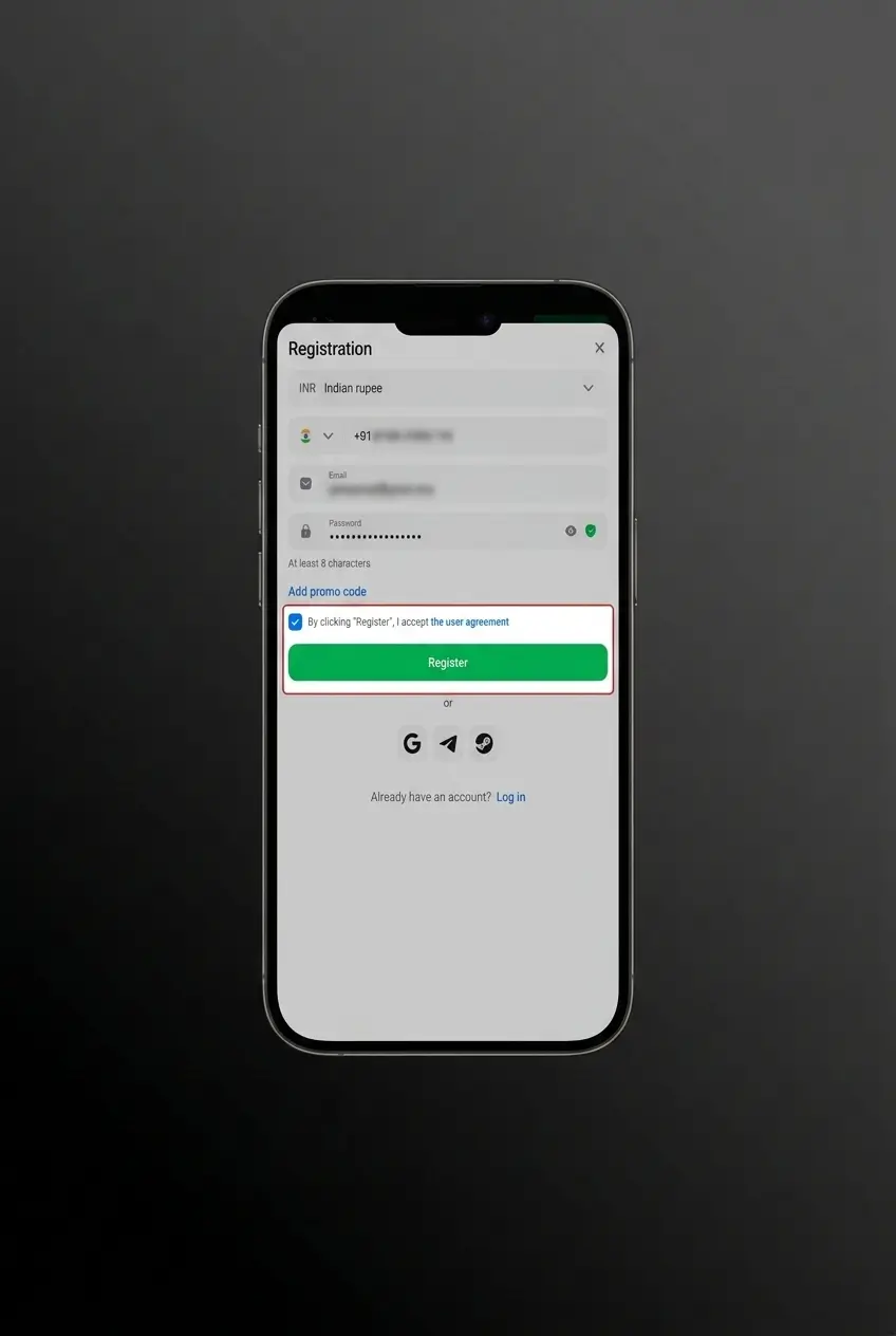 Step-by-step 1win sign up process showing registration methods including phone, email, social media, and one-click options