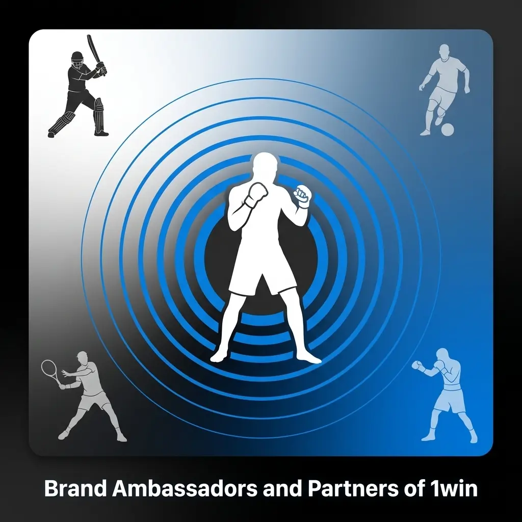1win brand ambassadors Hardik Pandya, Neymar Jr., Francis Ngannou, and KS Envoy representing sports partnerships