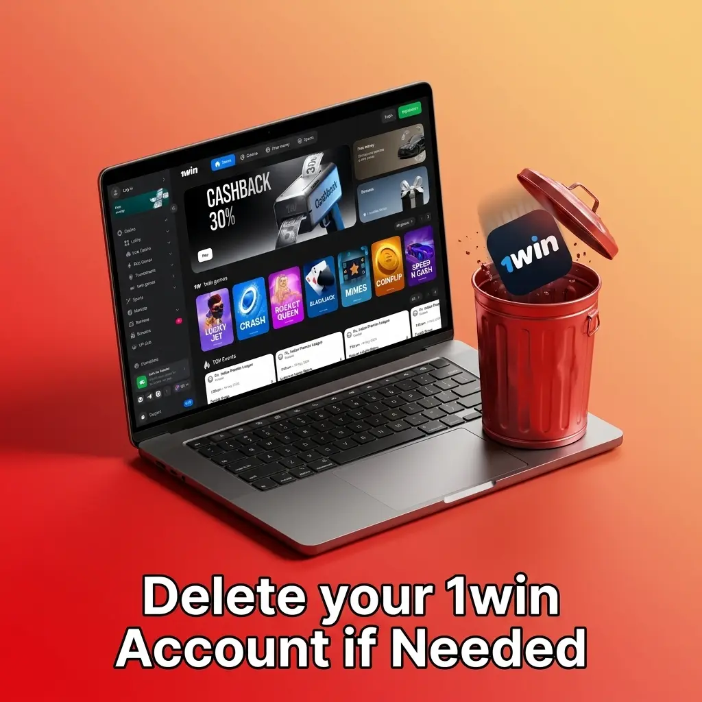 1win account deletion process showing profile settings with account closure option and support chat confirmation steps