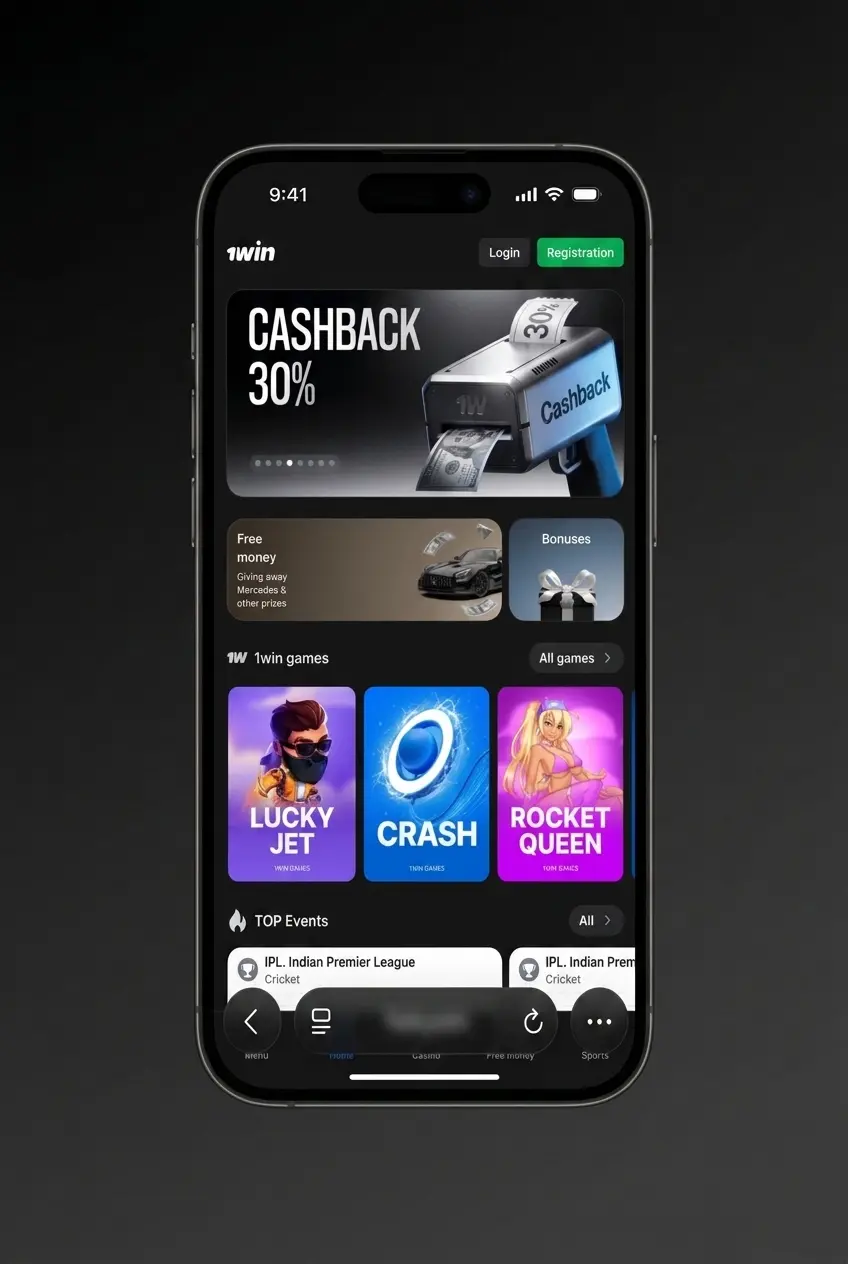 1win iOS app download guide showing installation steps and minimum requirements including iOS 12.0, 1.4GHz, 1GB RAM, 100MB storage
