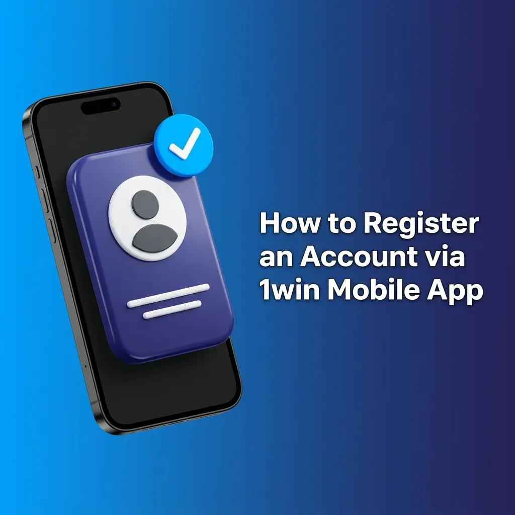 1win mobile app registration screen showing account creation steps with Register button on iOS home screen