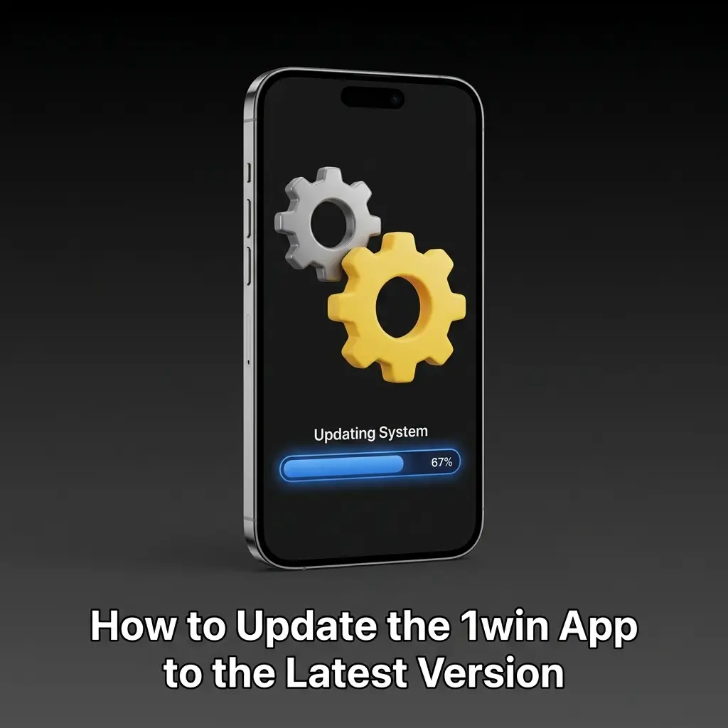 1win iOS app updating automatically on smartphone screen showing latest version loading from server