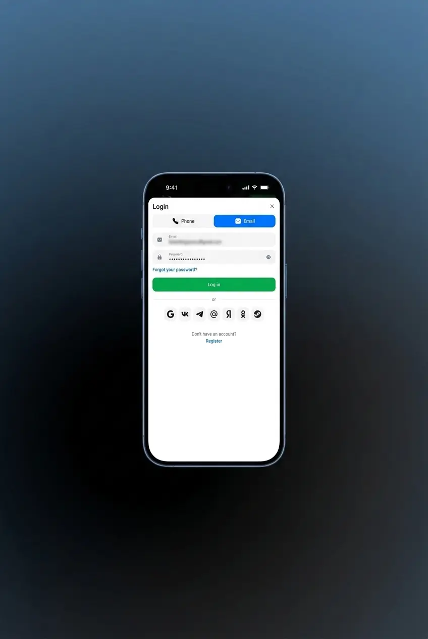 1win mobile app registration screen showing sign-up options for Indian users including phone, email, and social accounts