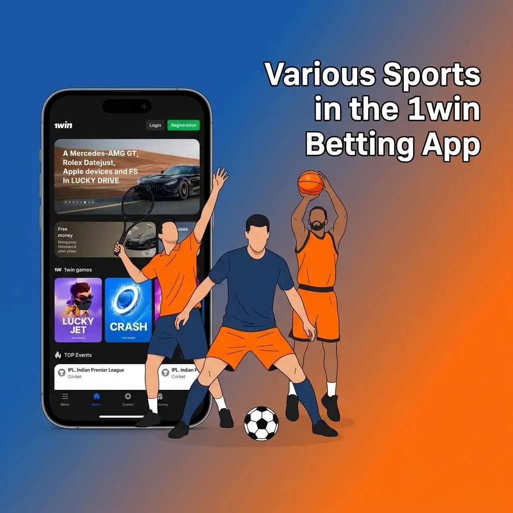 1win betting app sports lobby showing cricket football kabaddi eSports and 40+ disciplines with LIVE and LINE markets